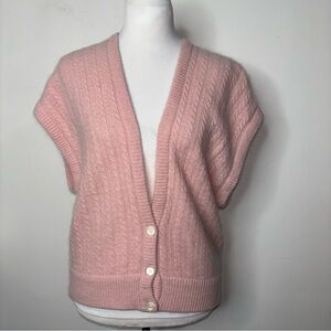 Linda Allard Ellen Tracy Pink Angora Blend Cable Knit Cardigan Sweater Vest 8